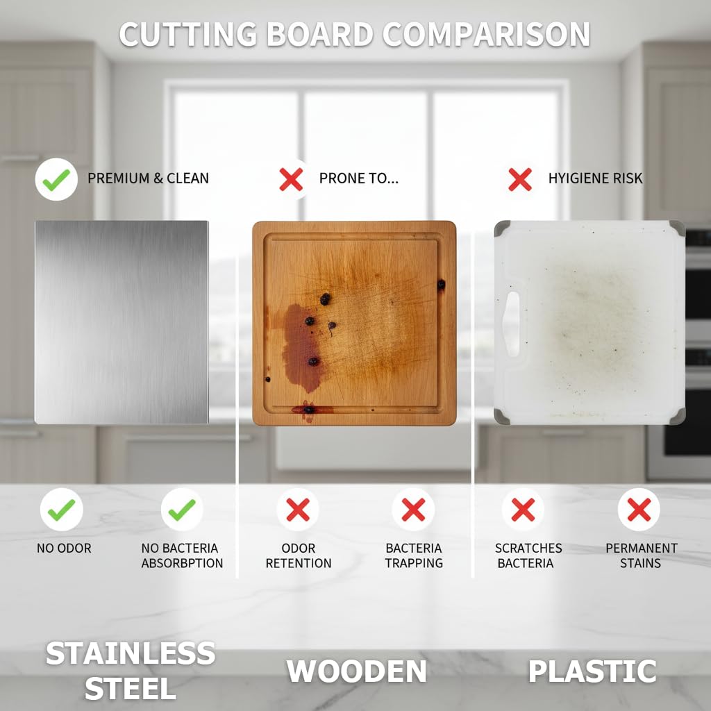 Say Goodbye to Bacteria: Invest in Myallneed High-Grade Premium Stainless Steel Chopping Board — The Last Board You’ll Ever Need | 100% Hygienic & Lifetime Durable | Invest in Your Family’s Health: