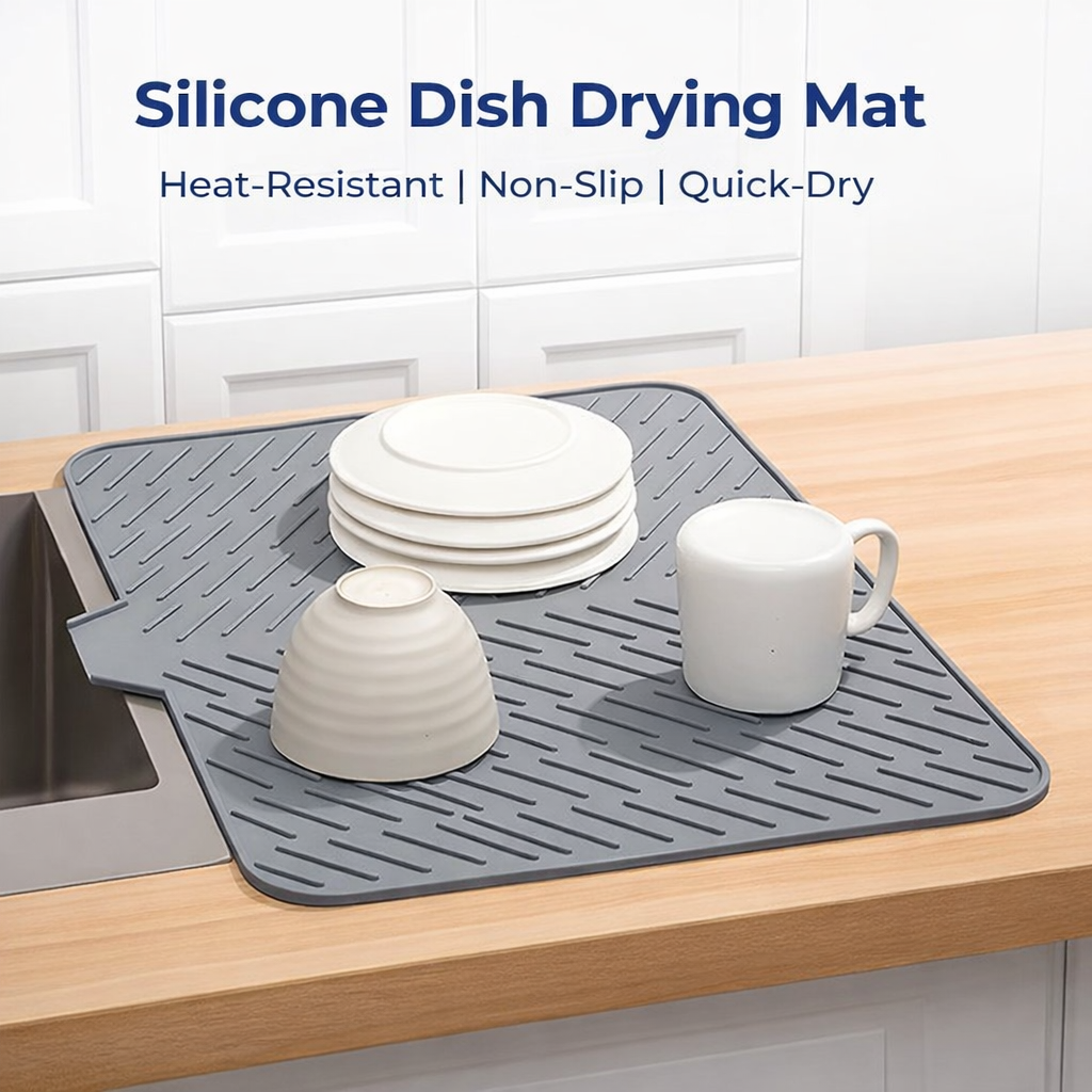 Premium Silicone Dish Drying Mat with Built-in Drainage Spout | Heat Resistant & Anti-Slip Kitchen Countertop Organizer