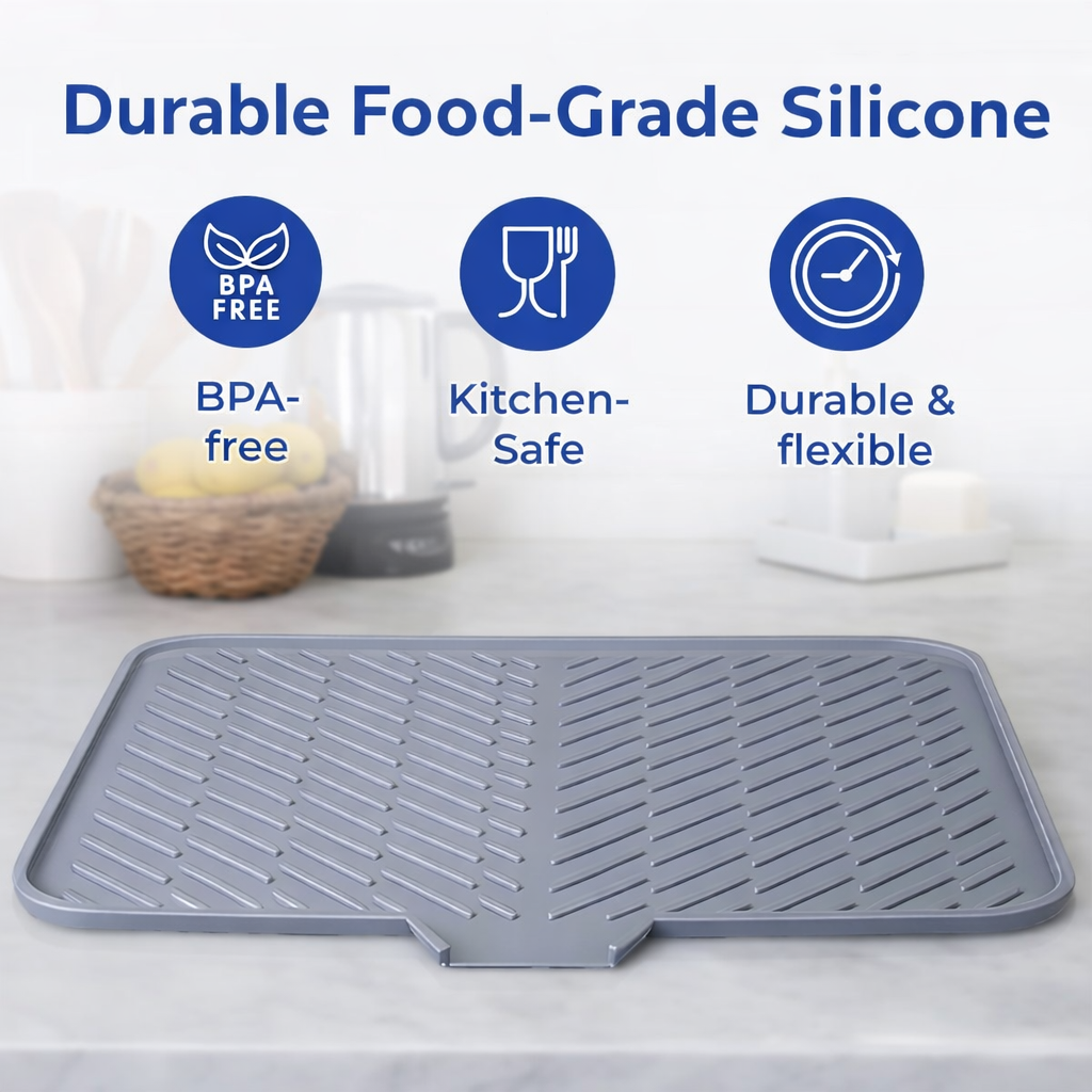 Premium Silicone Dish Drying Mat with Built-in Drainage Spout | Heat Resistant & Anti-Slip Kitchen Countertop Organizer