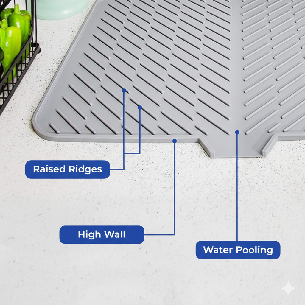 Premium Silicone Dish Drying Mat with Built-in Drainage Spout | Heat Resistant & Anti-Slip Kitchen Countertop Organizer
