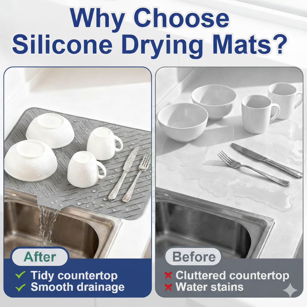 Premium Silicone Dish Drying Mat with Built-in Drainage Spout | Heat Resistant & Anti-Slip Kitchen Countertop Organizer