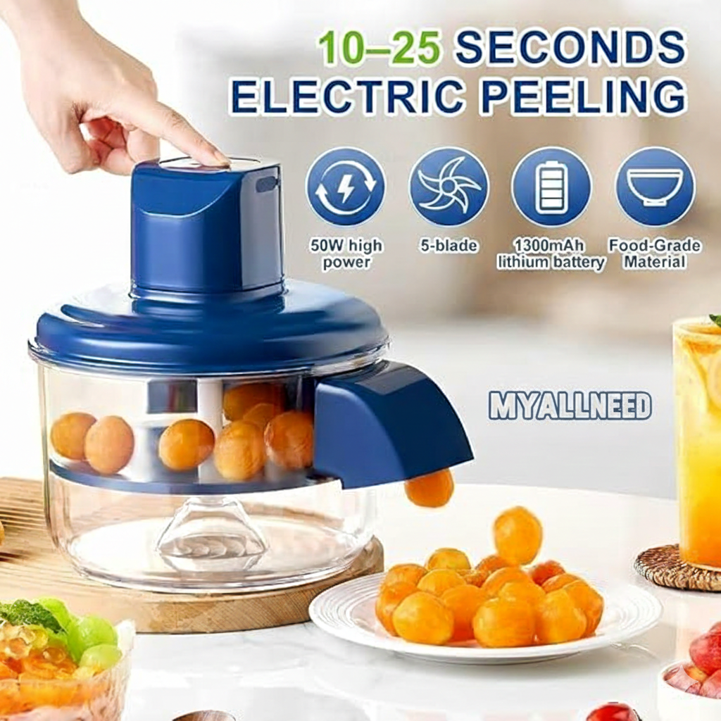 MYALLNEED Smart Electric Peeler - Cordless Automatic Machine with High-Capacity Rechargeable Battery | 5 Stainless Steel Blades for Quick Peeling (Blue)