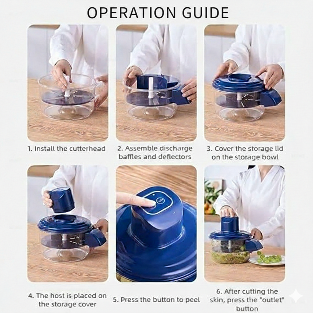 MYALLNEED Smart Electric Peeler - Cordless Automatic Machine with High-Capacity Rechargeable Battery | 5 Stainless Steel Blades for Quick Peeling (Blue)