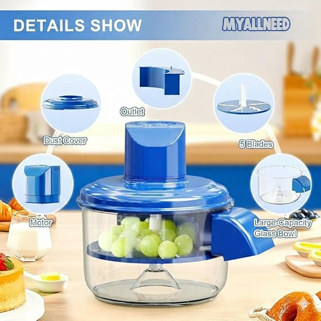 MYALLNEED Smart Electric Peeler - Cordless Automatic Machine with High-Capacity Rechargeable Battery | 5 Stainless Steel Blades for Quick Peeling (Blue)