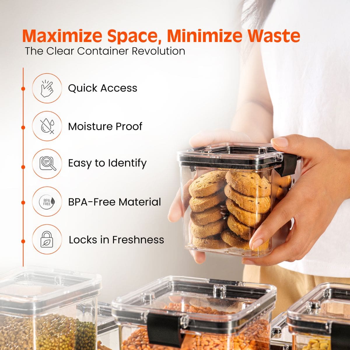 Premium Airtight Stackable Kitchen Storage Containers | BPA-Free Plastic Jars with Lid Lock | Multipurpose Pantry And Fridge Organizer